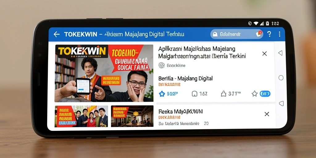 Antarmuka aplikasi TOKEKWIN menampilkan berita terkini dan kategori yang menarik.